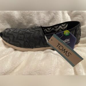 Toms Black Textured Patterned Canvas Slip-On